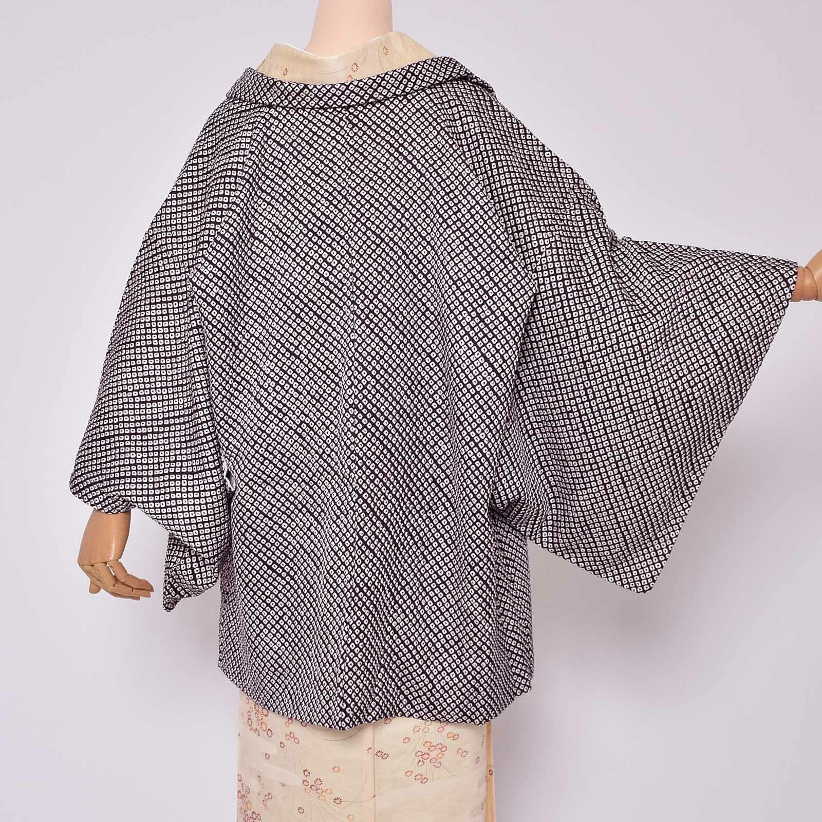 中古品】羽織 「黒紫 鹿の子」 正絹 総絞り 羽織り 【メール便不可