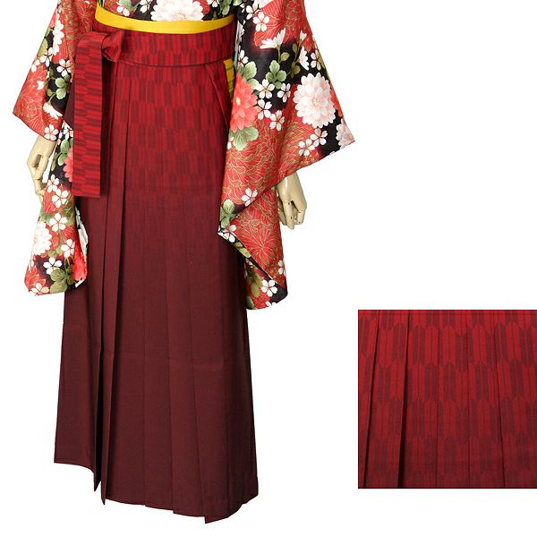 袴セット5000円に値下げしました。今月で処分します 中古品】卒業式袴セット 「二尺袖：緑 菊と藤の花+袴：エンジ×矢絣