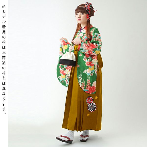 中古品】卒業式袴セット 「二尺袖:緑 菊と藤の花+袴:金茶×菊 刺繍 中古品】卒業式袴セット 「二尺袖:緑 菊と藤の花+袴:金茶×菊 刺繍