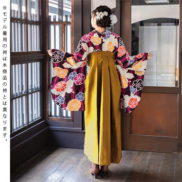 中古品】卒業式袴セット 「二尺袖：紫 立涌に蝶+袴：金茶×菊 刺繍」 貸