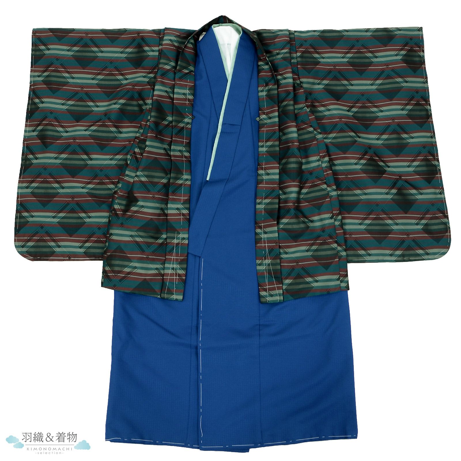 七五三 着物 男の子 3歳～5歳 ブランド 羽織袴セット 「青色系、横段