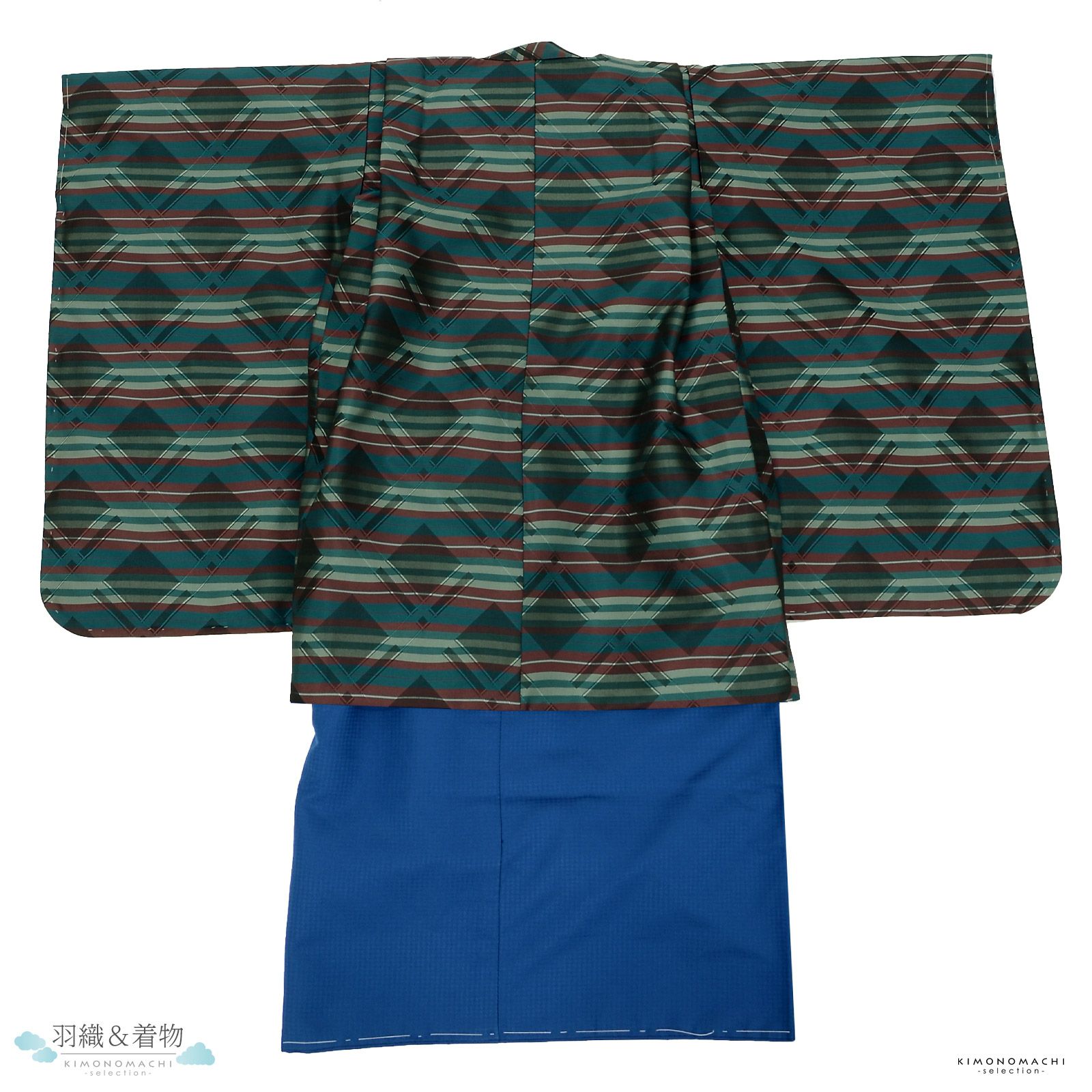 七五三 着物 男の子 3歳～5歳 ブランド 羽織袴セット 「青色系、横段