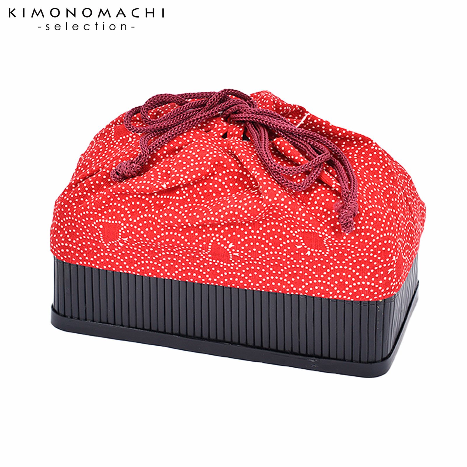 竹籠 巾着単品 「赤地　青海波と千鳥」 浴衣巾着 巾着バッグ きんちゃく 夏祭り、花火大会に