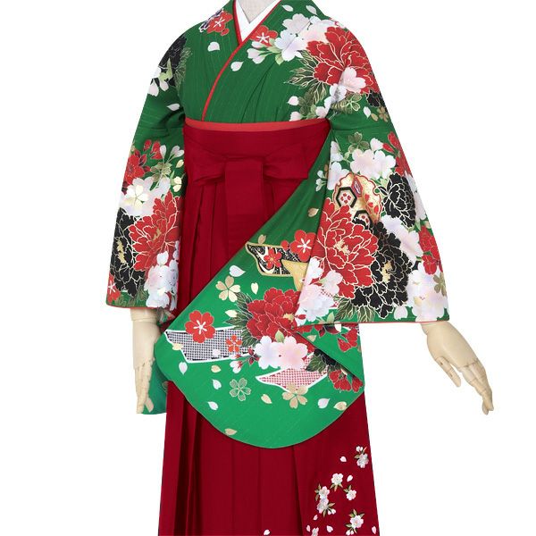 卒業式袴用　二尺袖　単品M  赤ブーケ　USED わけあり 振袖袴： R355 【訳あり】ピンク 桜ブーケ(宅)（R309)│ 袴レンタル