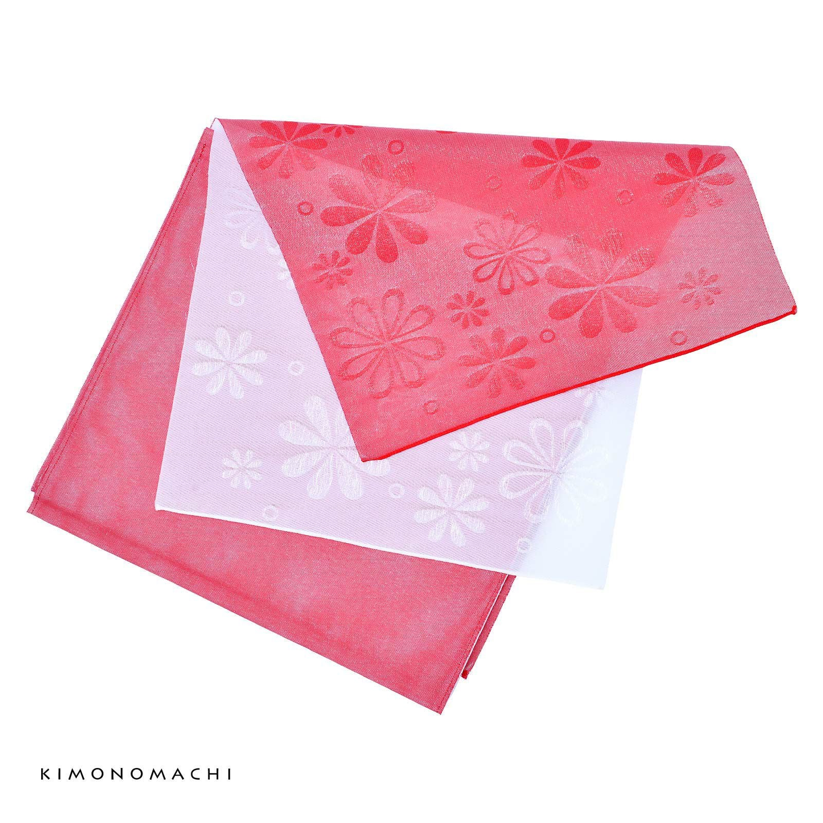 浴衣 帯 兵児帯 「2枚重ね　赤と白　花」 へこ帯 大人 レディース 女性用 浴衣帯 兵児帯単品