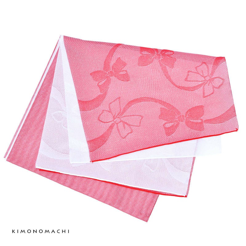 浴衣 帯 兵児帯 「2枚重ね　赤と白　リボン」 へこ帯 大人 レディース 女性用 浴衣帯 兵児帯単品