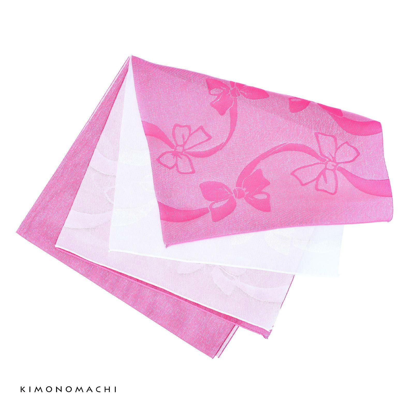 浴衣 帯 兵児帯 「2枚重ね　ピンクと白にリボン」 へこ帯 大人 レディース 女性用 浴衣帯 兵児帯単品