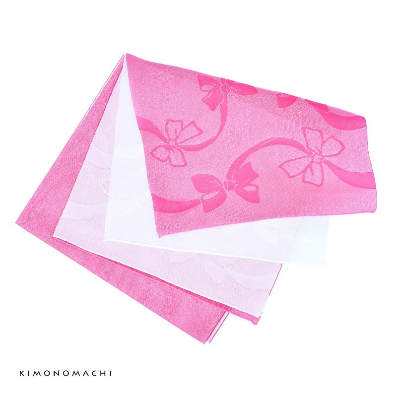 浴衣 帯 兵児帯 「2枚重ね　ピンクと白にリボン」 へこ帯 大人 レディース 女性用 浴衣帯 兵児帯単品