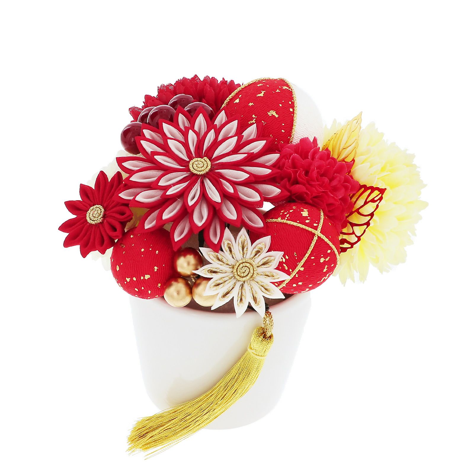 髪飾り 成人式 つまみ髪飾り Uピン 15点セット フラワーポット 「百花