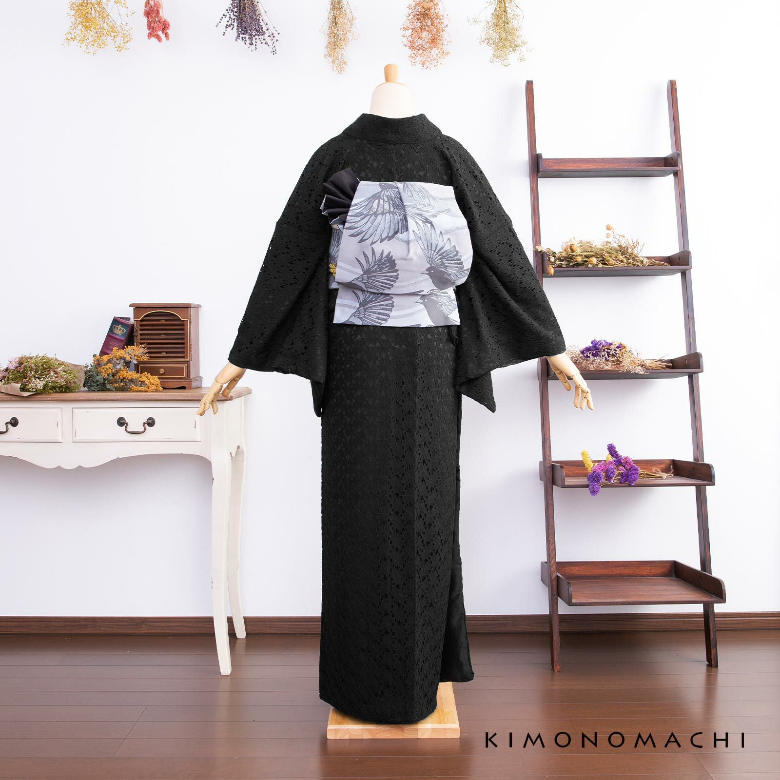レース着物 袷着物 単品 「ブラック×ブラック」 お仕立て上がり