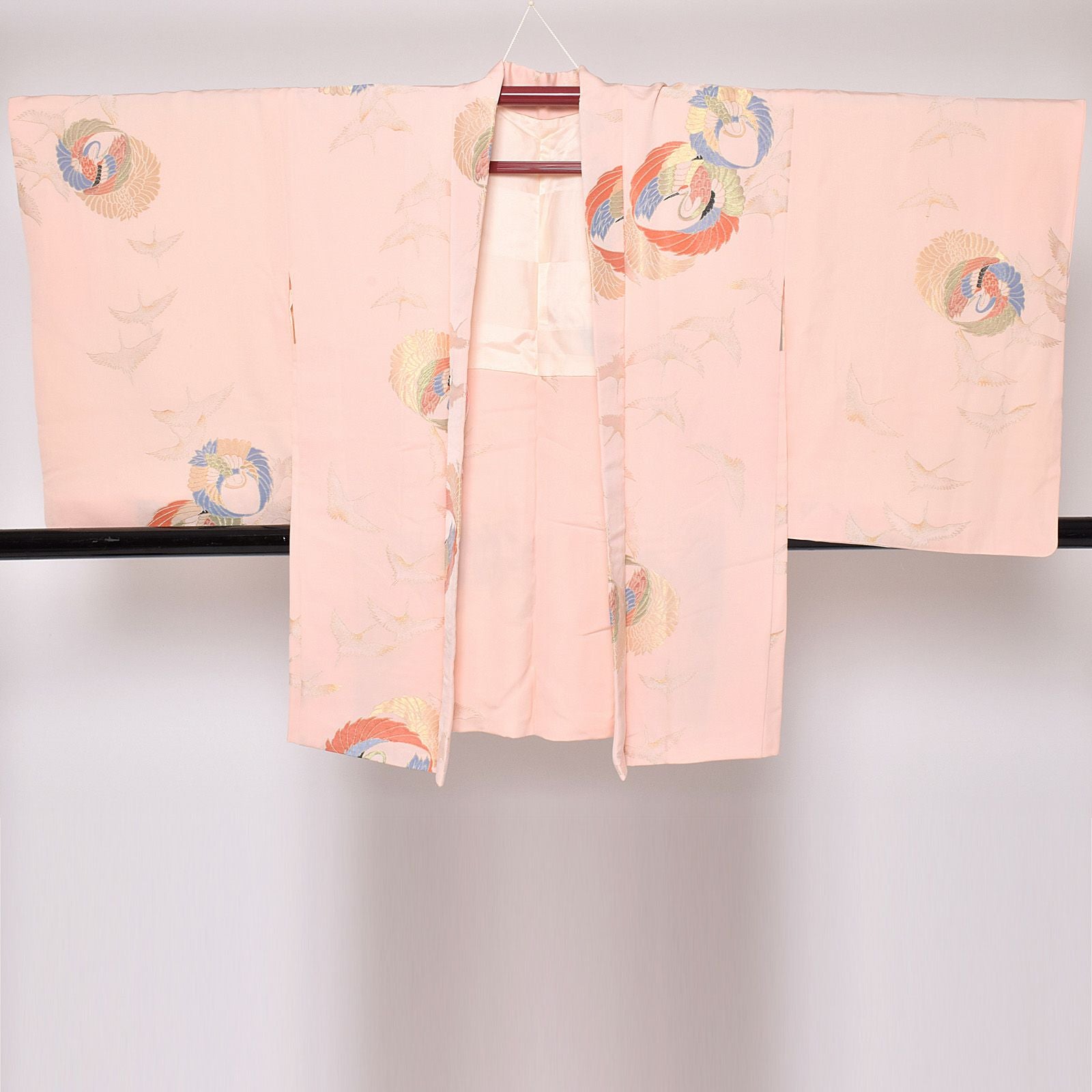アンティーク羽織☆折り鶴☆ピンク 中古品】羽織 「ピンクに鶴」 正絹 羽織り 【メール便不可