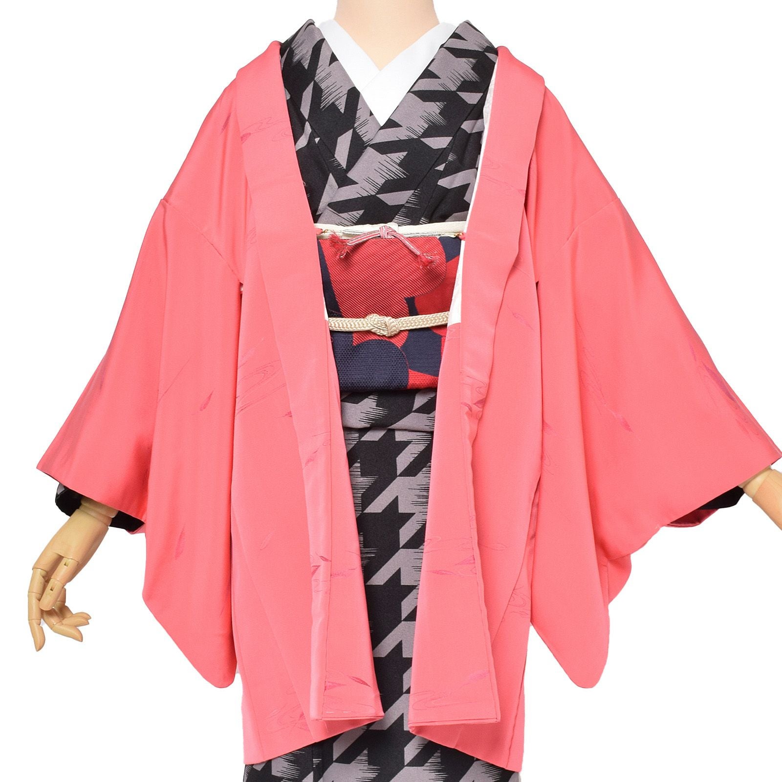 Prices down2】【中古品】羽織 「青みピンクに落ち葉」 正絹 羽織り