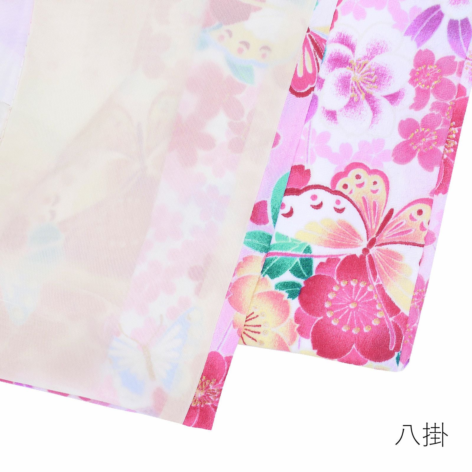Prices down3】袷着物 単品 「薄ピンク 桜・蝶」 フリーサイズ 着物