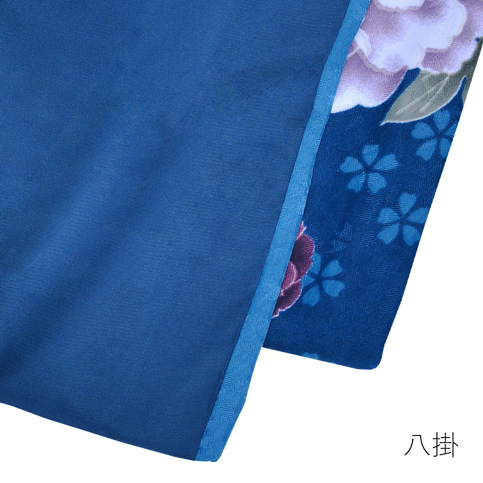 袷着物 単品 「群青色 牡丹と桜」 フリーサイズ 着物 小紋 洗える着物