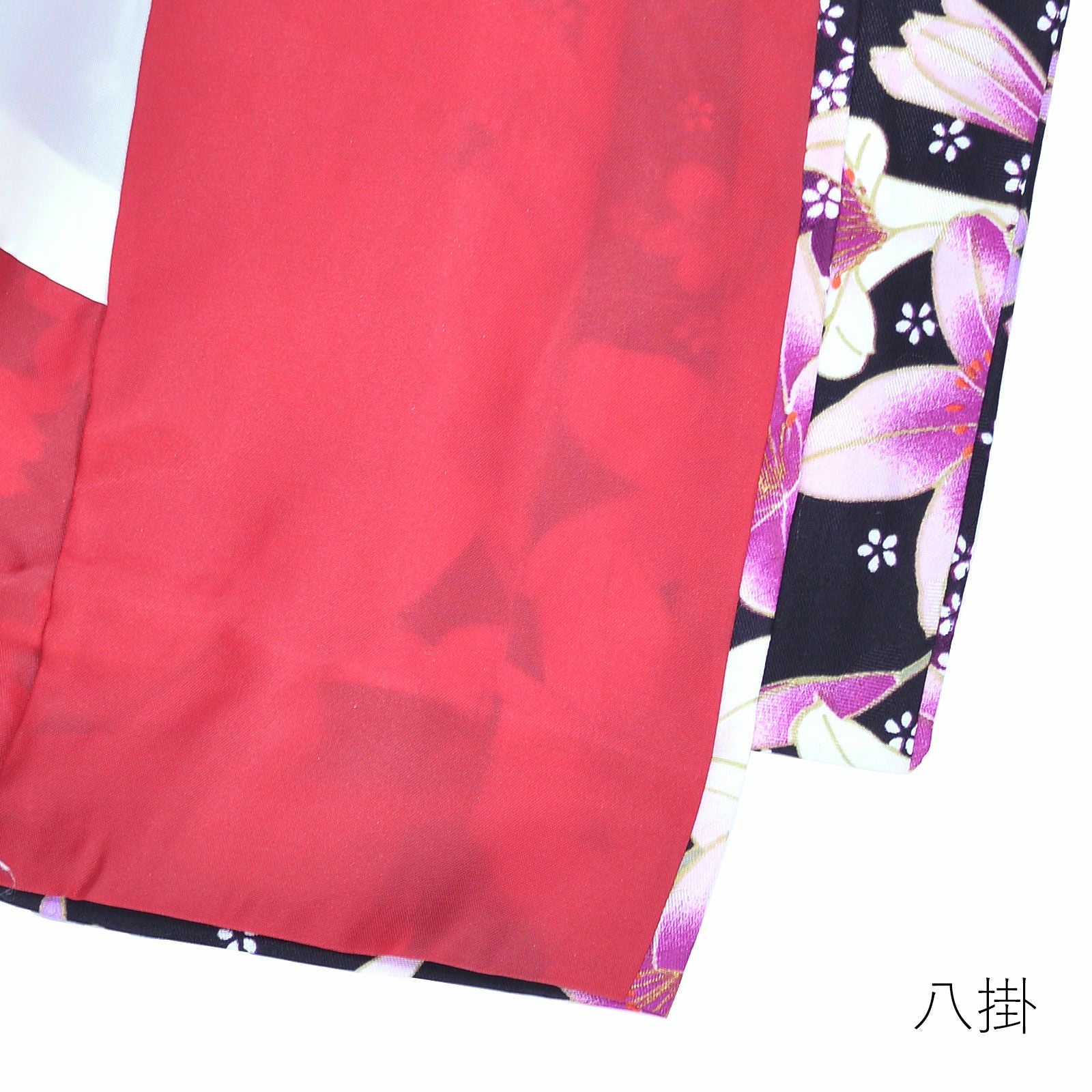 Prices down2】袷着物 単品 「黒 ピンクの百合と小白桜」 フリーサイズ