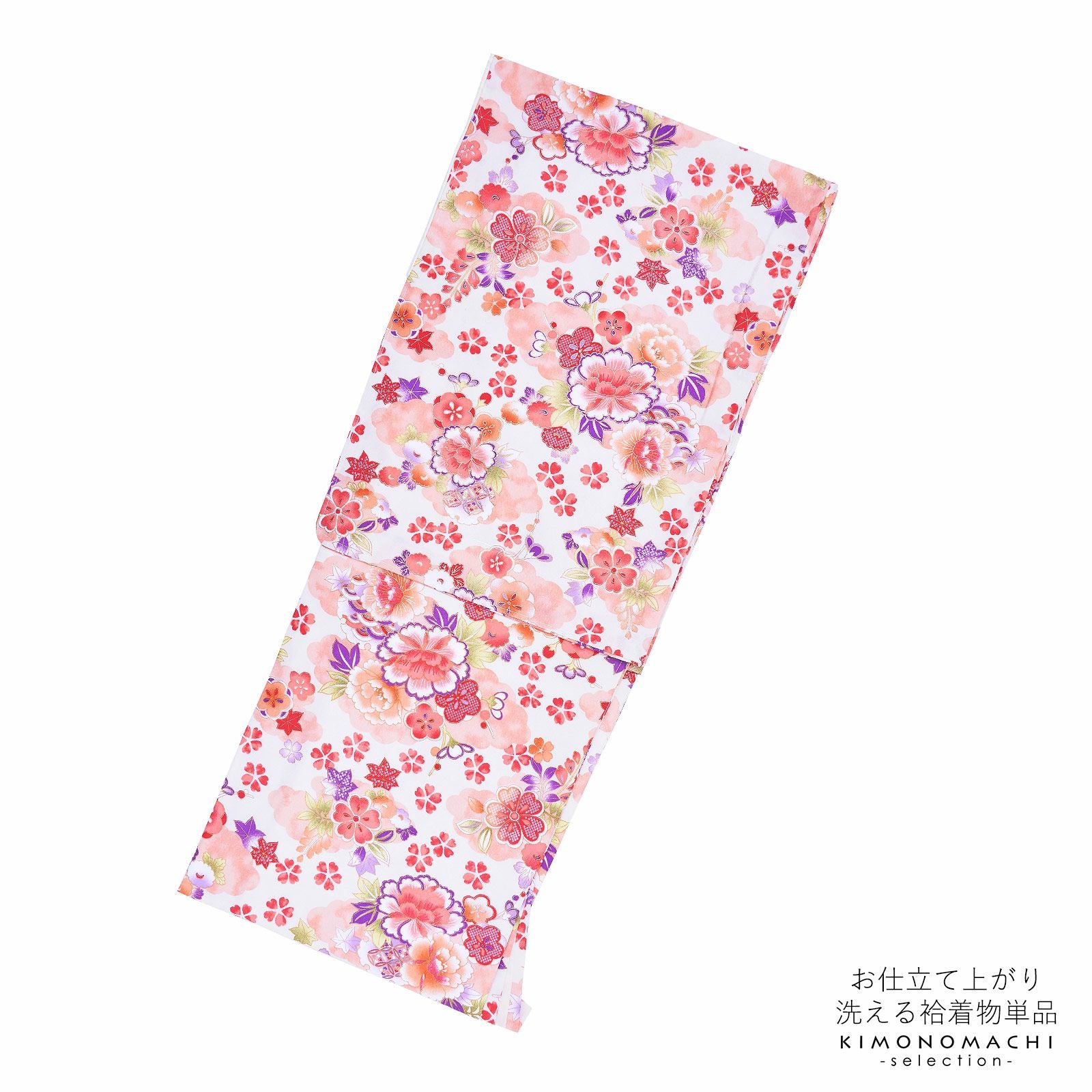 袷着物 単品 「クリーム　牡丹・梅・桜」 フリーサイズ 着物 小紋 洗える着物 お仕立て上がり 普段着きもの カジュアル着物 レディース ポリエステル