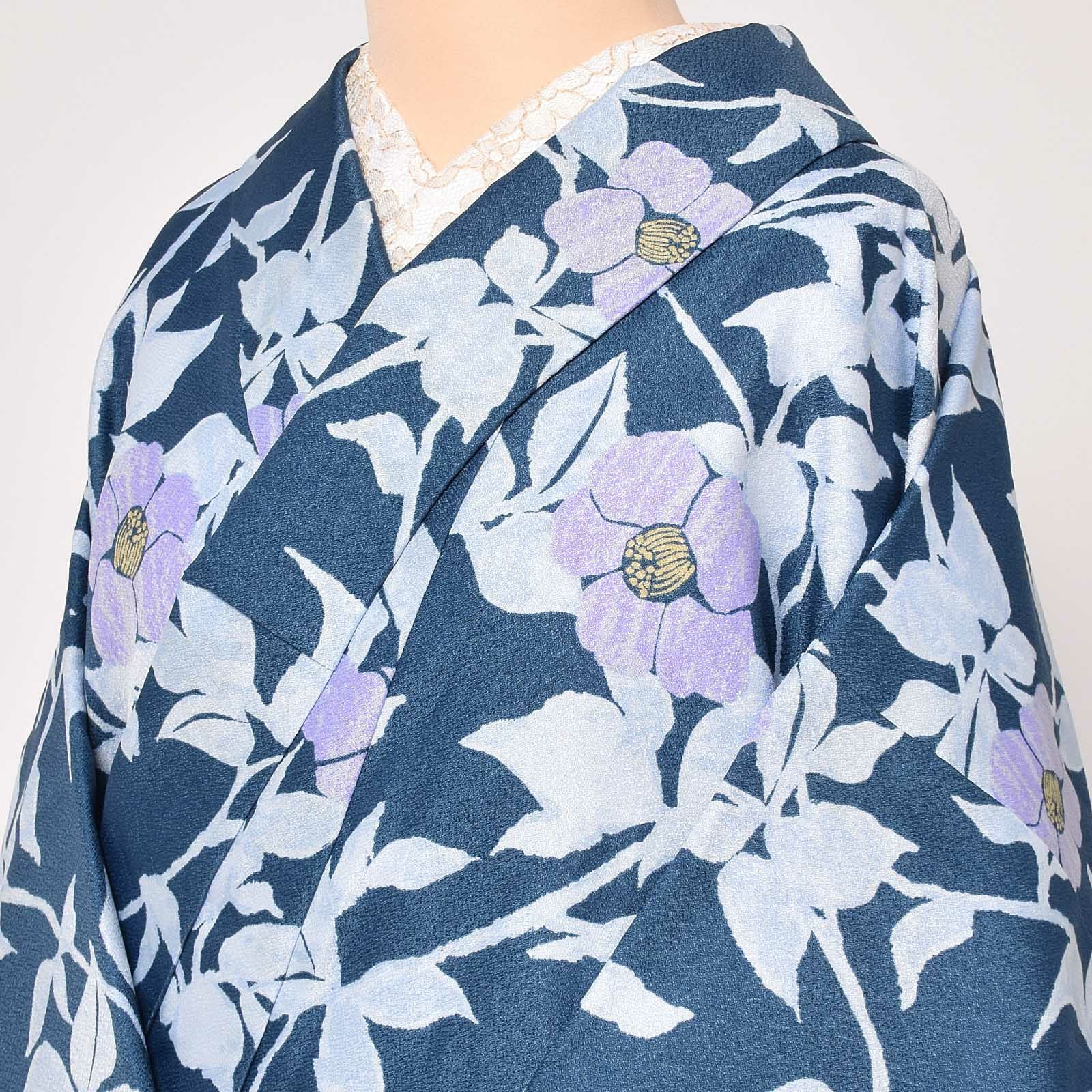 美品 小紋着物 青地に赤と緑の椿柄 袷 26D1 楽天市場】椿（種類（着物）小紋）（和服｜レディースファッション）の通販