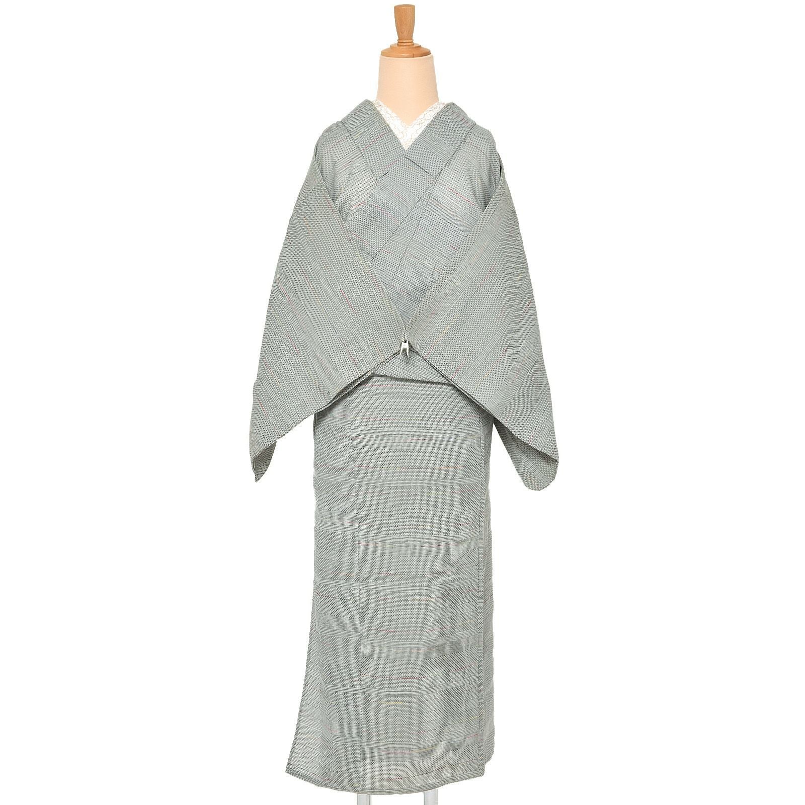 【中古品】仕立て上がり 単衣着物 「グレー　幾何学ミックス」 小紋