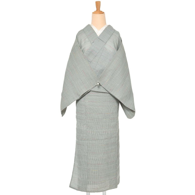 【中古品】仕立て上がり 単衣着物 「グレー　幾何学ミックス」 小紋