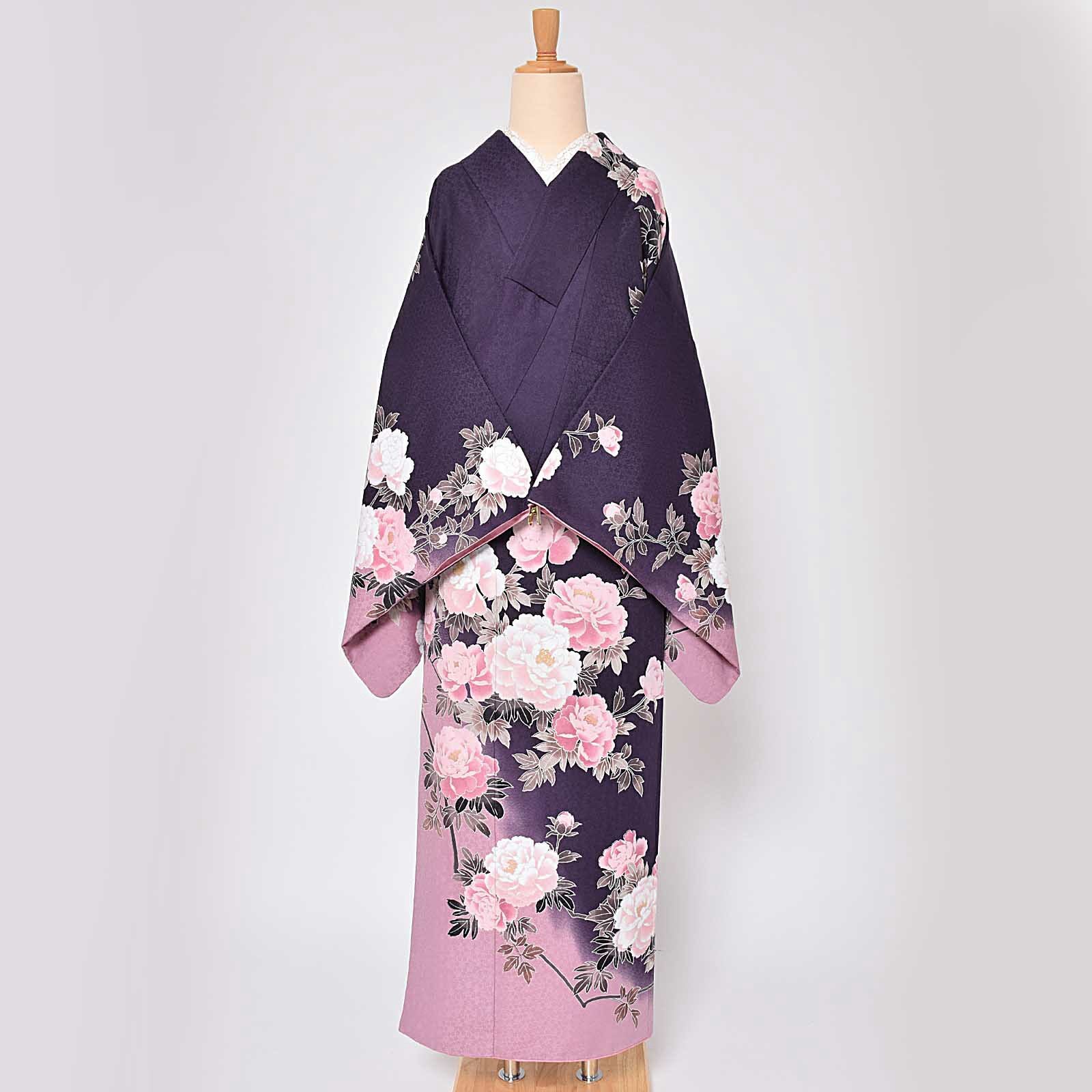 附下/訪問着/美品/ぼかし/紫/仕立上がり/適応身長156～163㎝/10373 紋意匠引染ぼかし絵羽 【仕立上り】 附下 訪問着 踊り衣装 絵羽 青紫