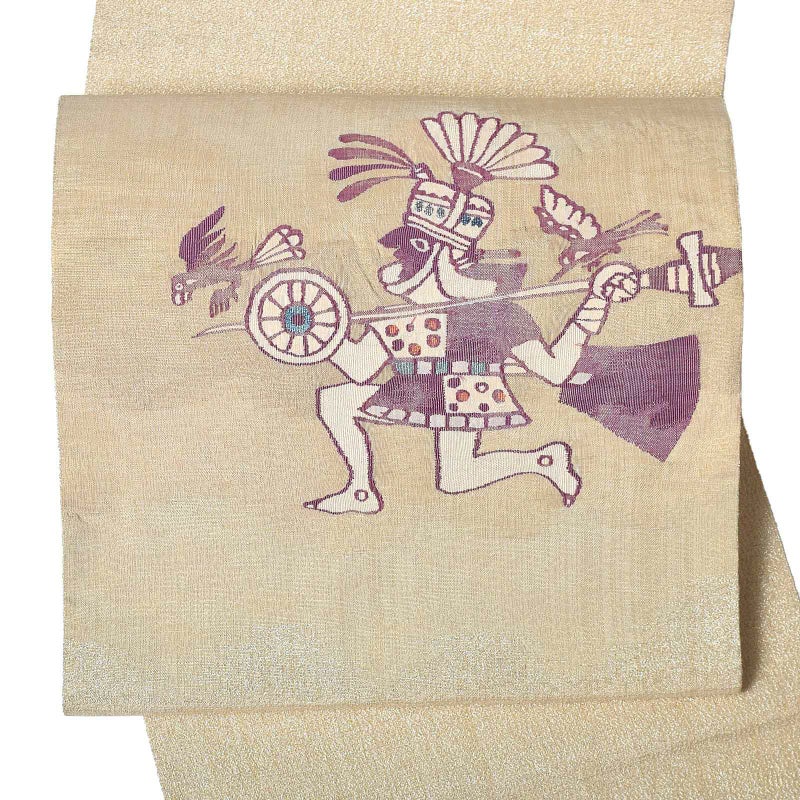 【中古品】仕立て上がり 袋帯 「金に戦士」 洒落帯 正絹