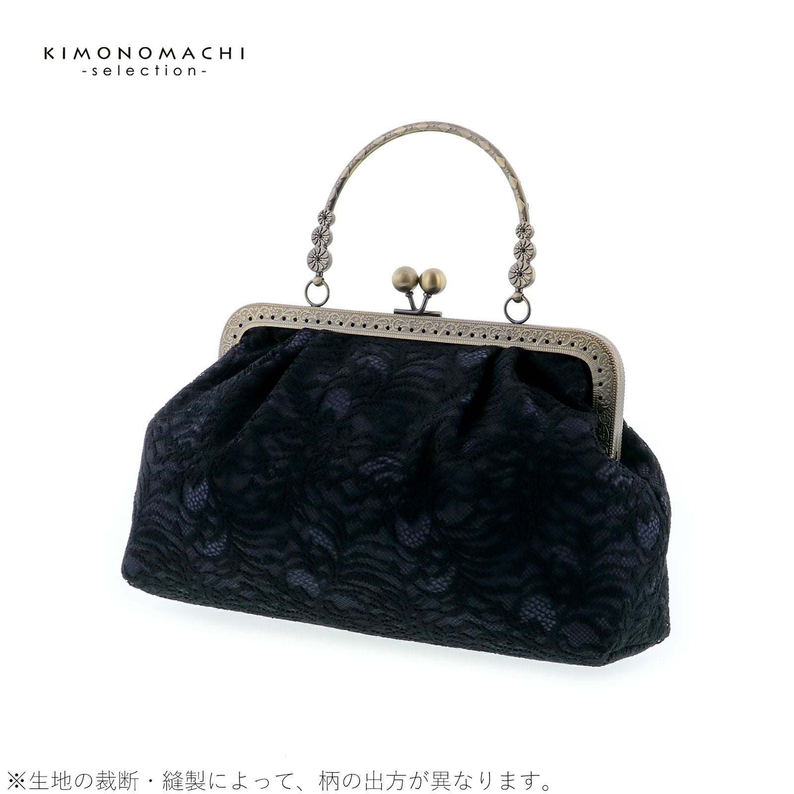 MUGIBAG*ブラックチュールレース*がま口バッグ*バンブーバッグ*和装バッグ レース がま口バッグ 「ブラック」 バッグ 黒 アンティーク調
