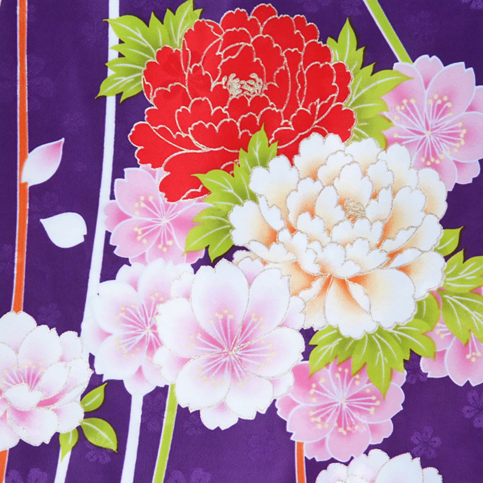 中古品】ジュニア用 振袖単品 「紫 花くす玉」 仕立て上がり 着物 小