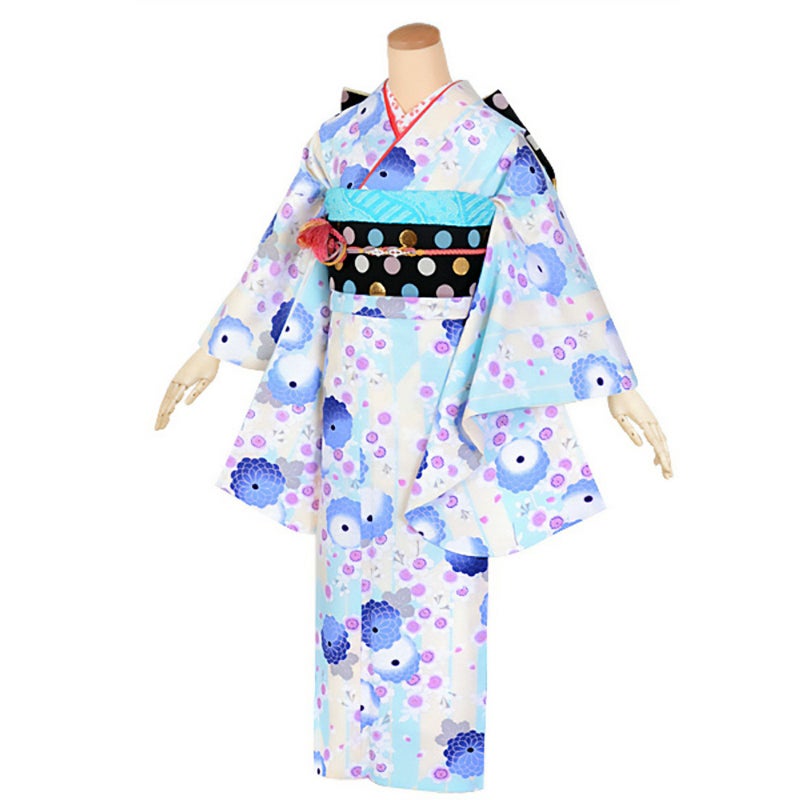 【中古品】ジュニア用 振袖単品 「オフホワイト　矢羽根に菊と桜」 仕立て上がり 着物 小振袖 二尺袖 子ども 子供 キッズ ジュニア 女の子 卒業式 小学校 小学生 中学校 中学生 十三参り 十三詣り 1/2成人式 ハーフ成人式 貸衣装処分 レンタル処分品