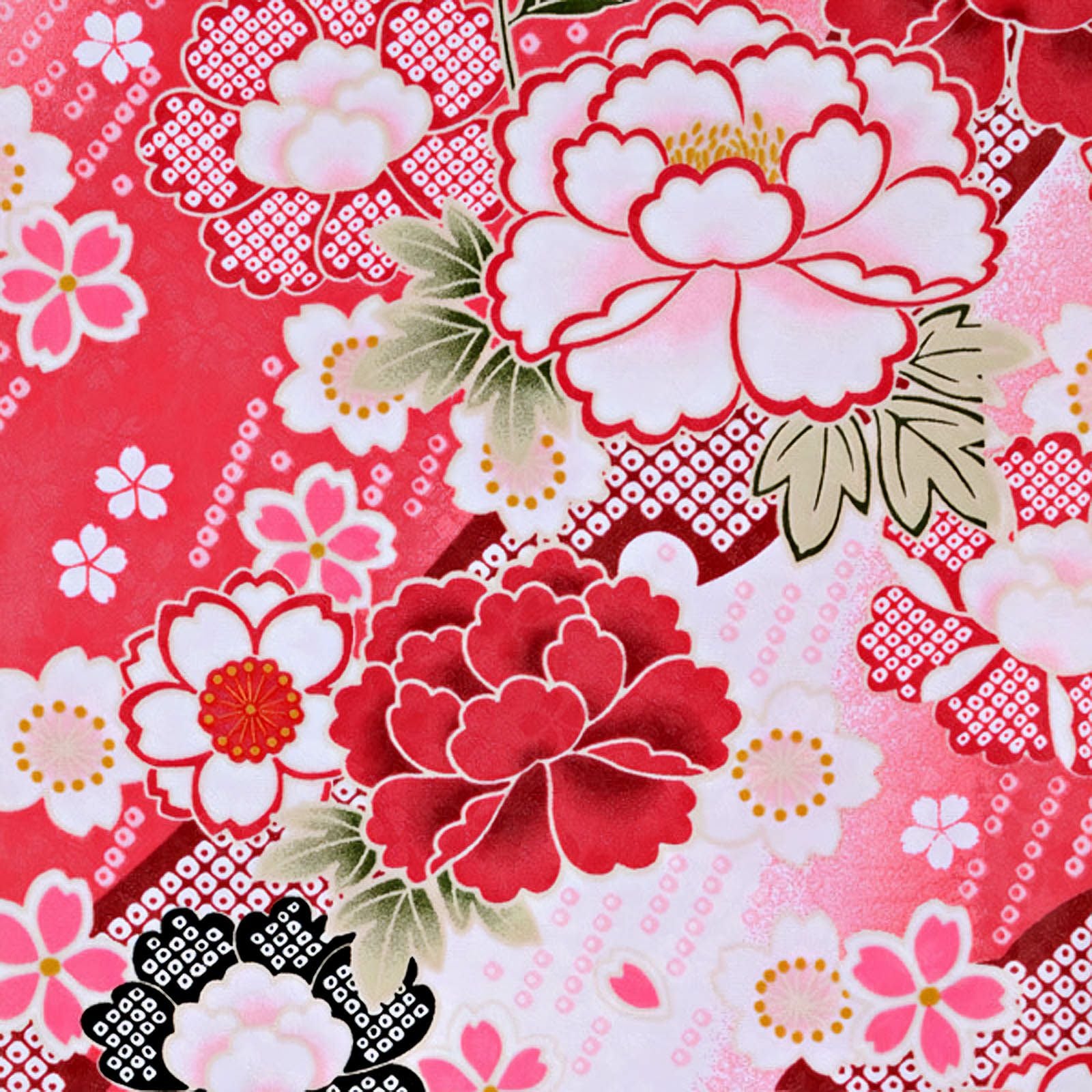中古品】ジュニア用 振袖単品 「白赤 大雪輪に牡丹桜」 仕立て上がり