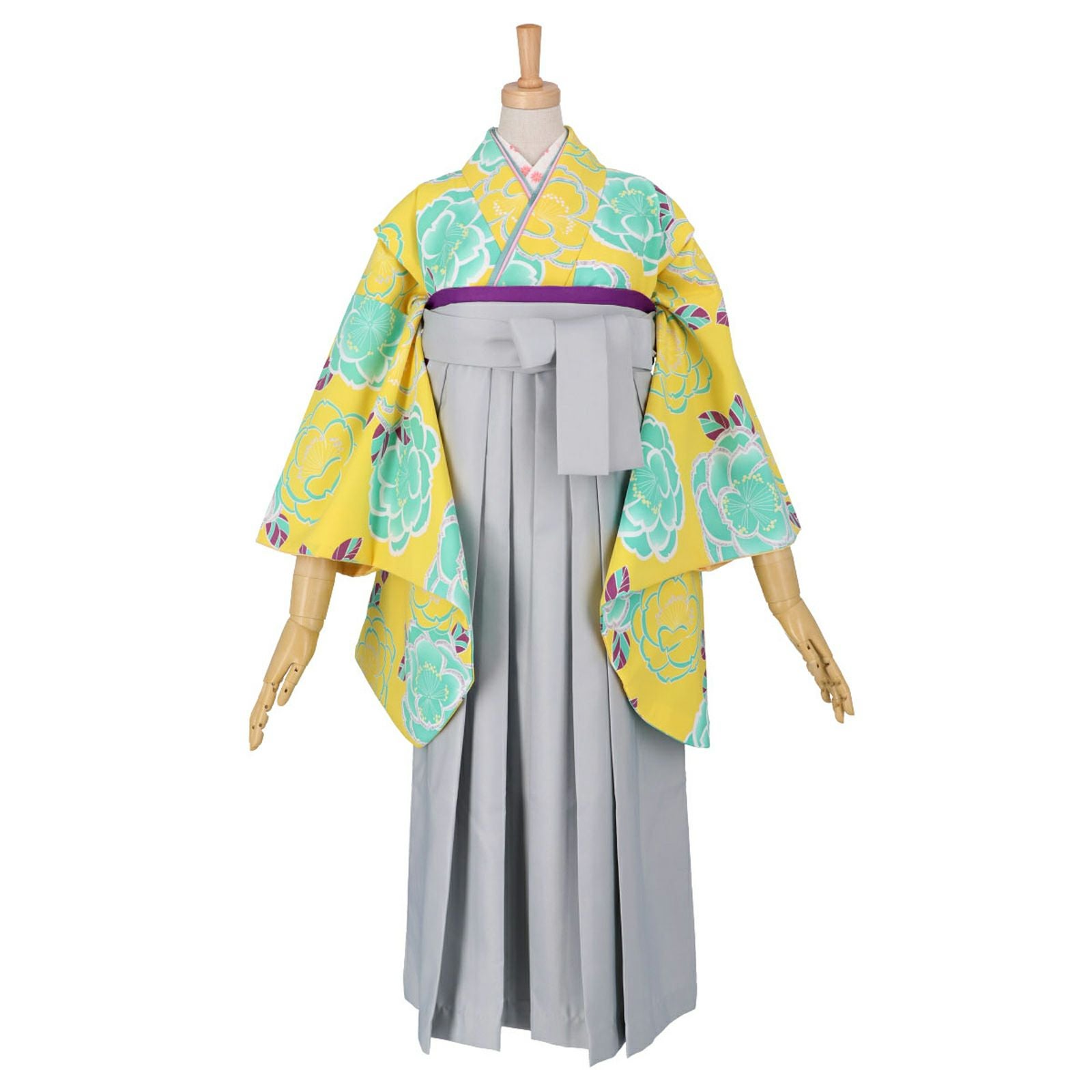 【中古品】ジュニア用 振袖単品 「黄色　桜」 仕立て上がり 着物 小振袖 二尺袖 袴に合わせて ショート丈 子ども 子供 キッズ ジュニア 女の子 卒業式 入学式 小学校 小学生 中学校 中学生 十三参り 十三詣り 貸衣装処分 レンタル処分品