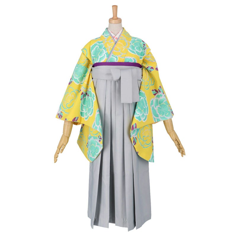 【中古品】ジュニア用 振袖単品 「黄色　桜」 仕立て上がり 着物 小振袖 二尺袖 袴に合わせて ショート丈 子ども 子供 キッズ ジュニア 女の子 卒業式 入学式 小学校 小学生 中学校 中学生 十三参り 十三詣り 貸衣装処分 レンタル処分品