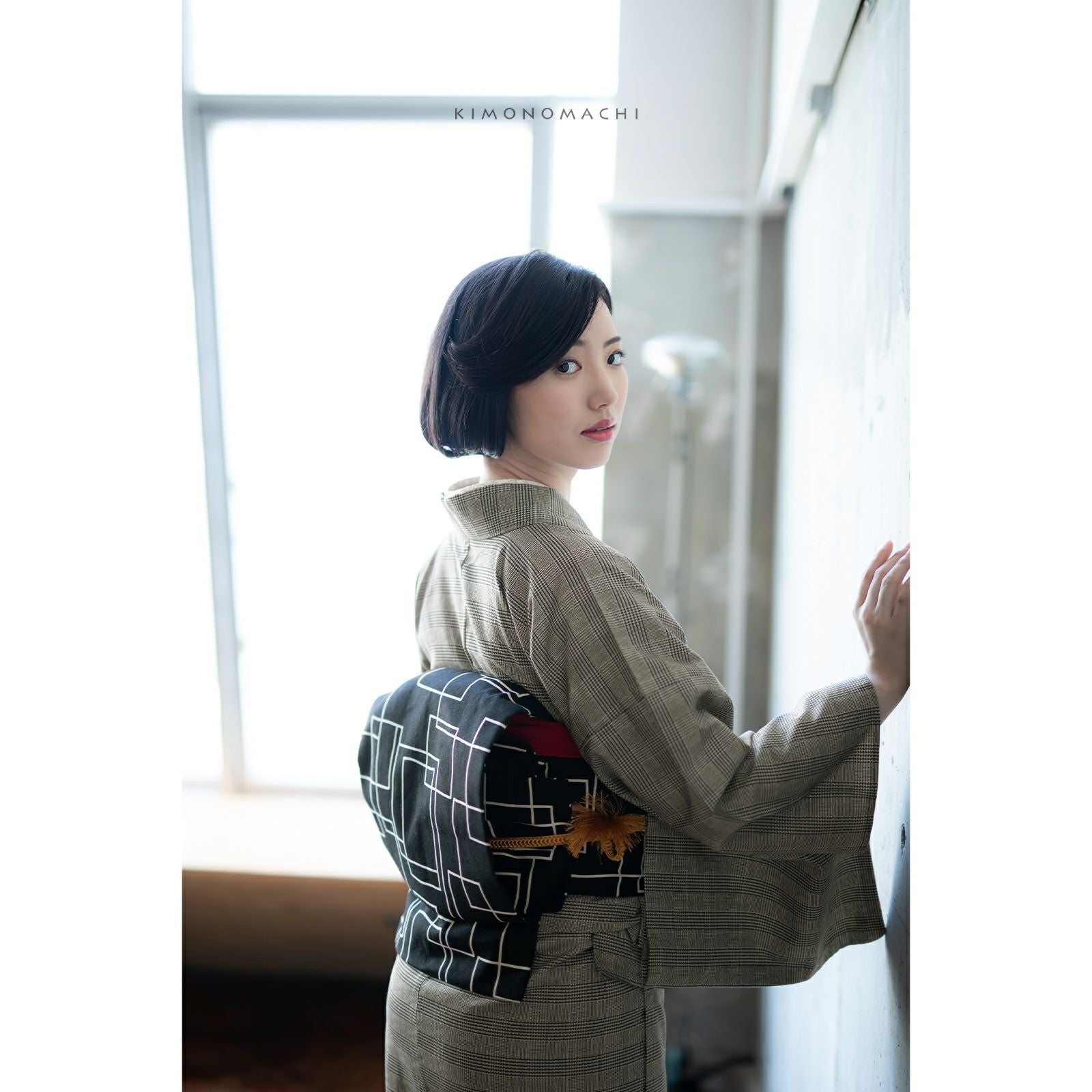 洗える着物 木綿着物 単品 「グレンチェック グレー・ネイビー 全2柄