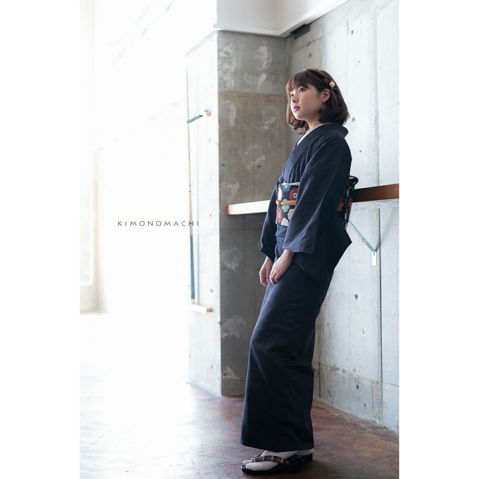 洗える着物 木綿着物 単品 「グレンチェック グレー・ネイビー 全2柄