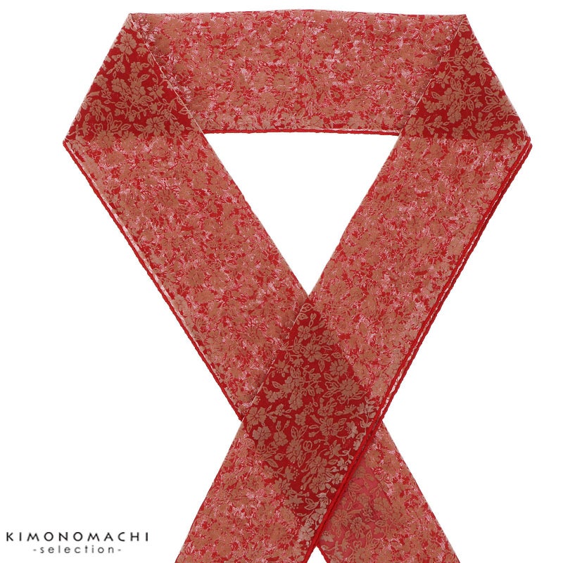 半衿 フロッキー 小花柄 「赤×ベージュ」 洒落半衿 半襟 洒落小物 成人式の振袖、卒業式の袴に 花柄 Wa de Modern 日本製