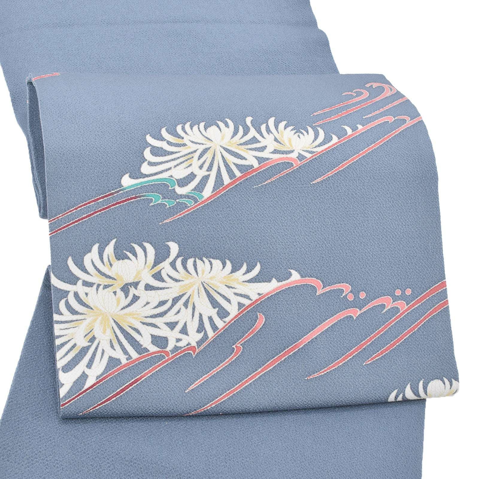 中古品】仕立て上がり 九寸名古屋帯 「菊水文様」 加賀友禅 平仕立て