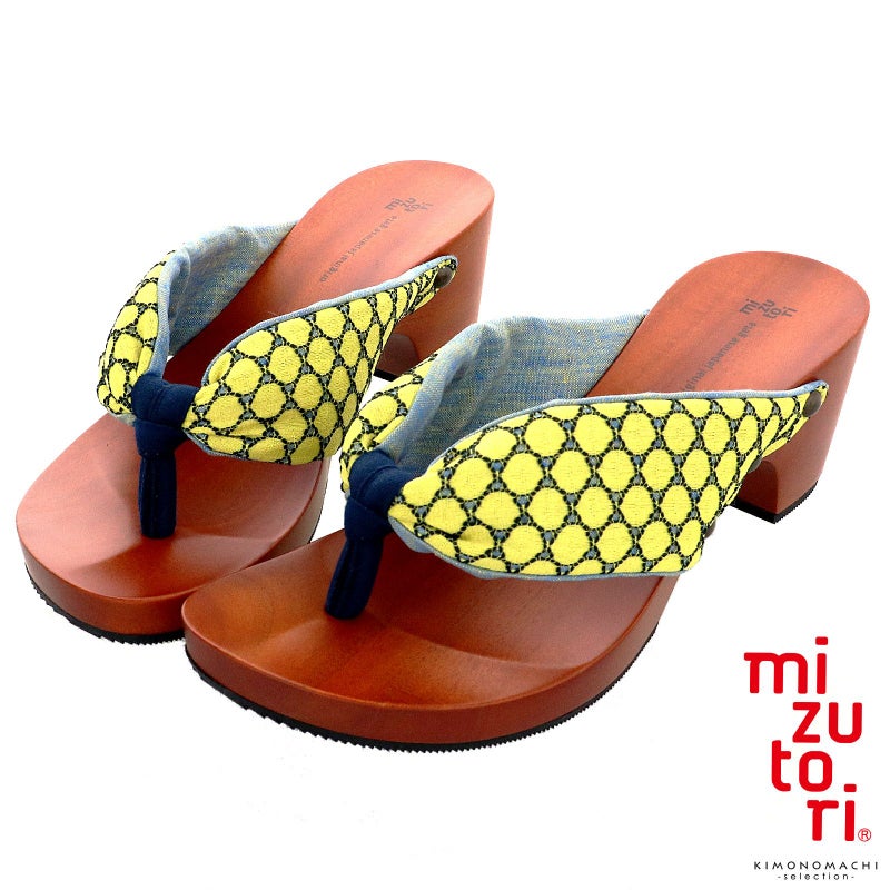 mizutori 下駄 レディース 「レモンレース/ミックスブルー・紺」 みずとり 水鳥 女性下駄単品 日本製 足が痛くなりにくい 履き心地の良い下駄 女下駄 女性 浴衣・夏着物に 浴衣下駄