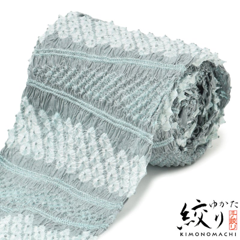 絞り浴衣反物 「台形 グレー水色」 女性浴衣 レディース浴衣 絞り浴衣 綿浴衣 未仕立て