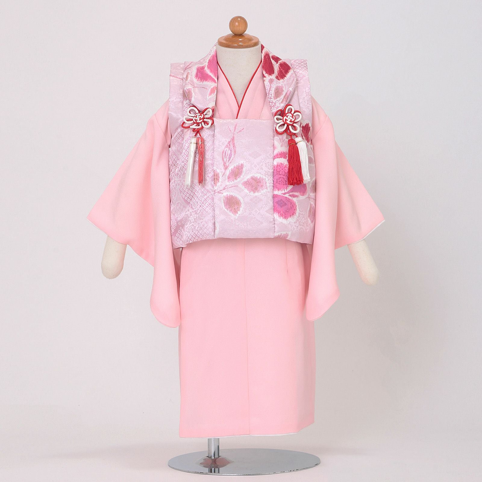 ベビー着物 セット 「疋田、花 ローズピンク×ピンク」 女の子 洗える