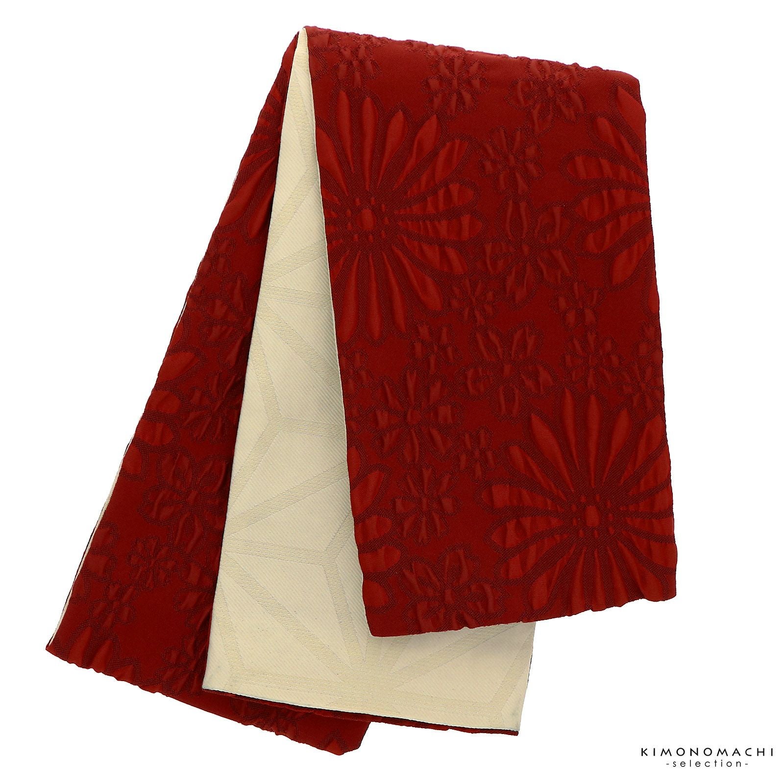 半幅帯 小袋帯 浴衣 帯 「菊　ふくれ織　赤」 膨れ織り 半巾帯 リバーシブル レディース 女性用 浴衣や夏着物に 半幅帯単品