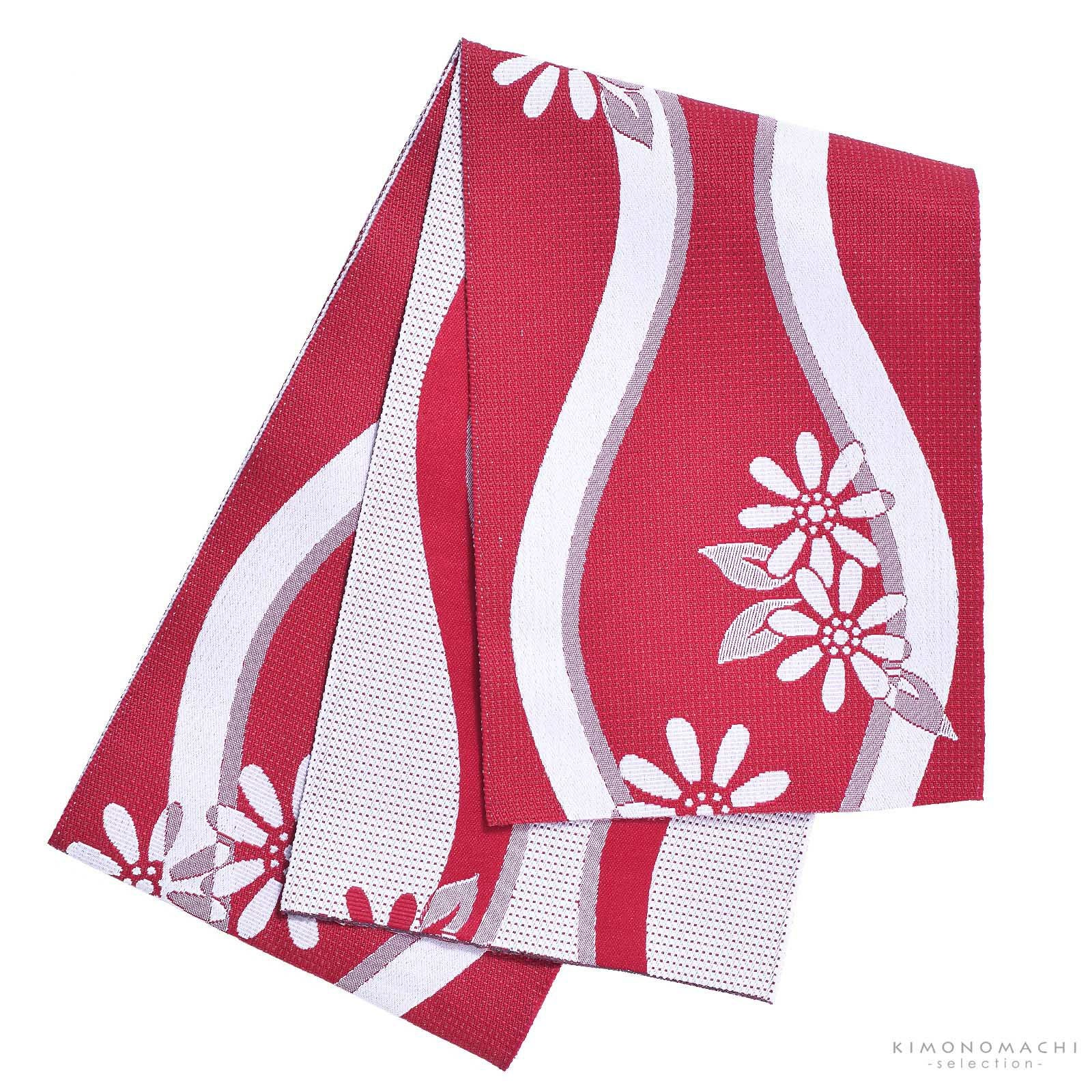 浴衣 帯 半幅帯 「赤×白　立涌に花」 大人 単帯 レディース 女性用 浴衣帯 半巾帯 半幅帯単品