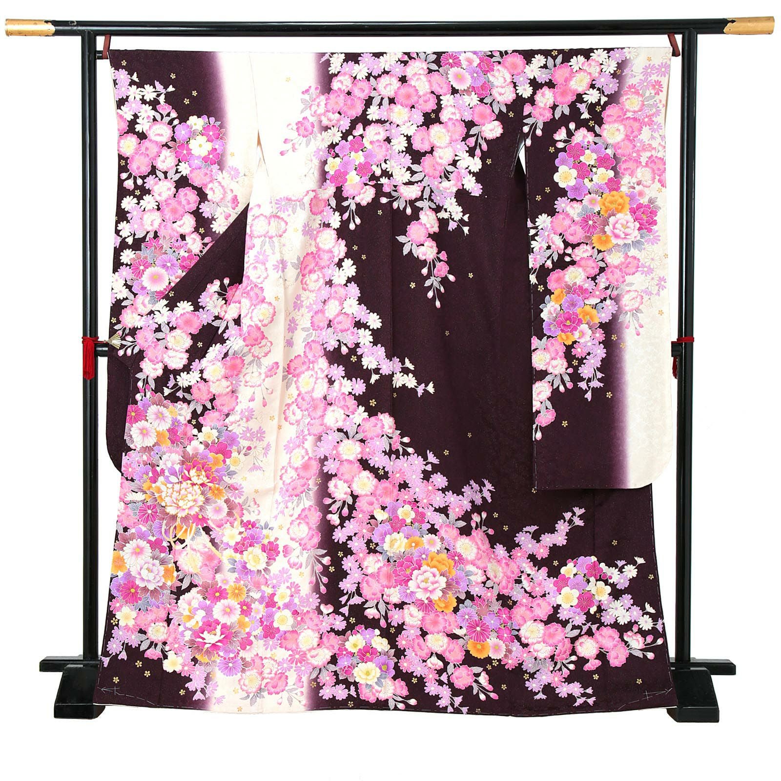 【新古品】お仕立て上がり 振袖単品 「アイボリー×マルーン　桜、牡丹の花束」 振り袖 着物 レディース 成人式 結婚式 結納 パーティー 晴れ着