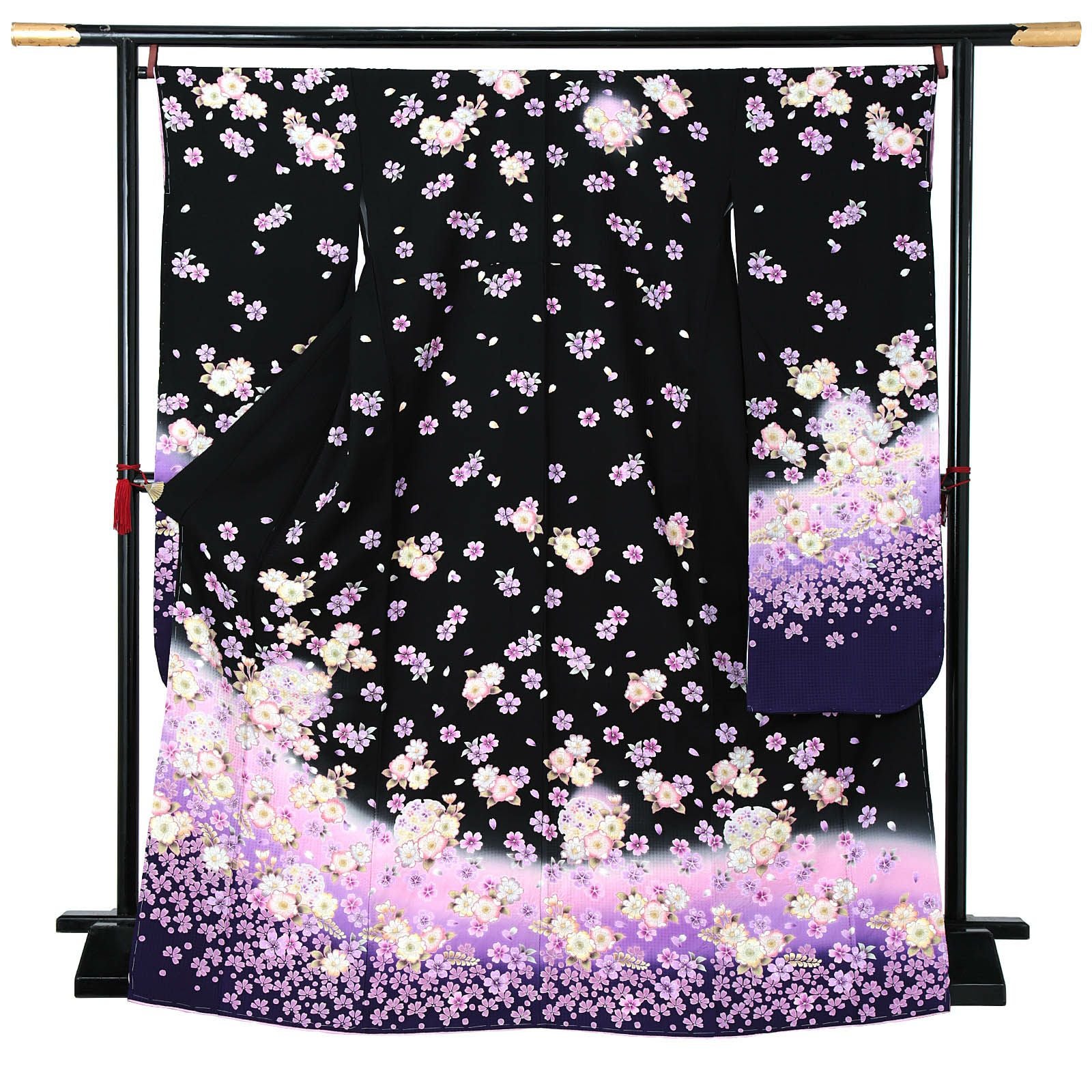 【新古品】お仕立て上がり 振袖単品 「黒地　桜、雪輪」 振り袖 着物 レディース 成人式 結婚式 結納 パーティー 晴れ着