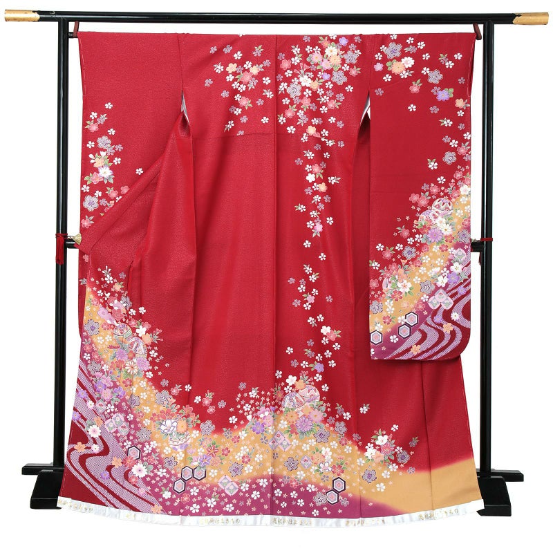 【新古品】お仕立て上がり 振袖単品 「赤地　銀通し　桜に手毬」 振り袖 着物 レディース 成人式 結婚式 結納 パーティー 晴れ着