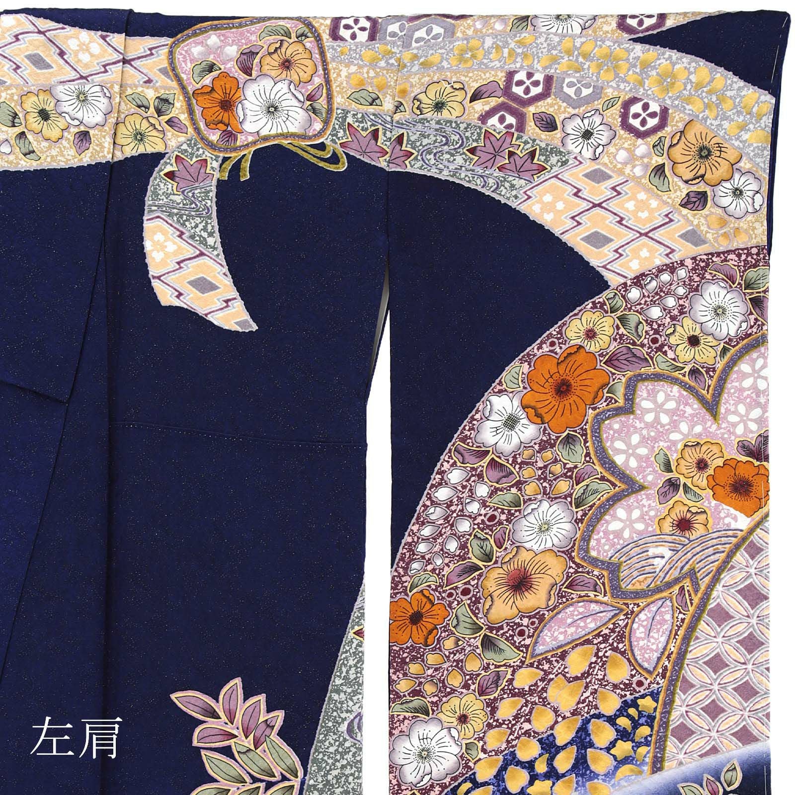 新古品】お仕立て上がり 振袖単品 「紺藍 辻が花、束ね熨斗」 振り袖
