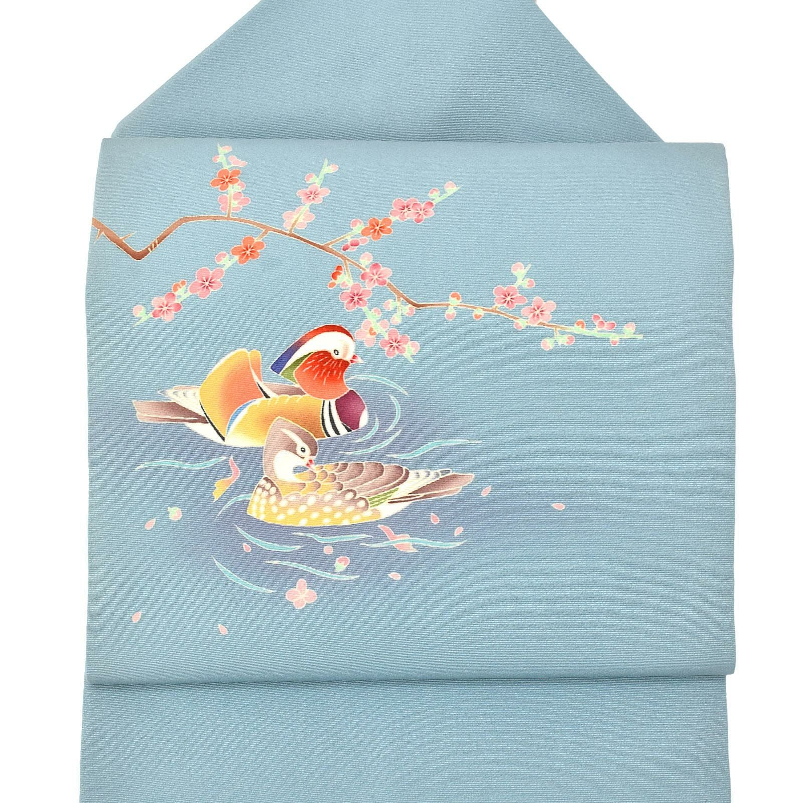 【中古品】仕立て上がり 八寸名古屋帯 「梅　鴛鴦」 洒落帯