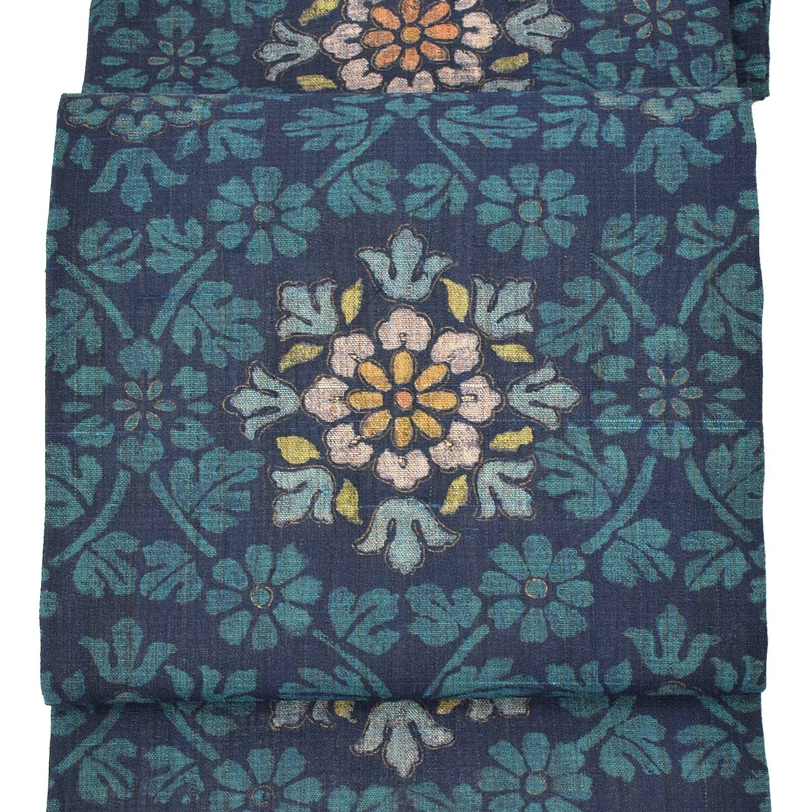 【新古品】仕立て上がり 八寸名古屋帯 「更紗」 生紬 正絹