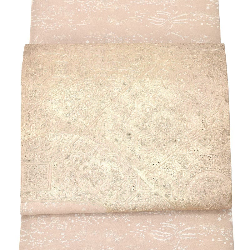 【中古品】仕立て上がり 袋帯 「汕頭刺繍　唐花　磯文」 洒落帯