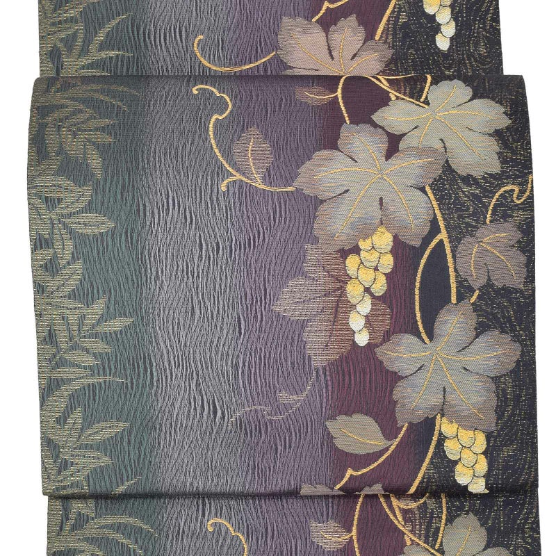 【新古品】仕立て上がり 袋帯 「段暈しに葡萄」 洒落帯