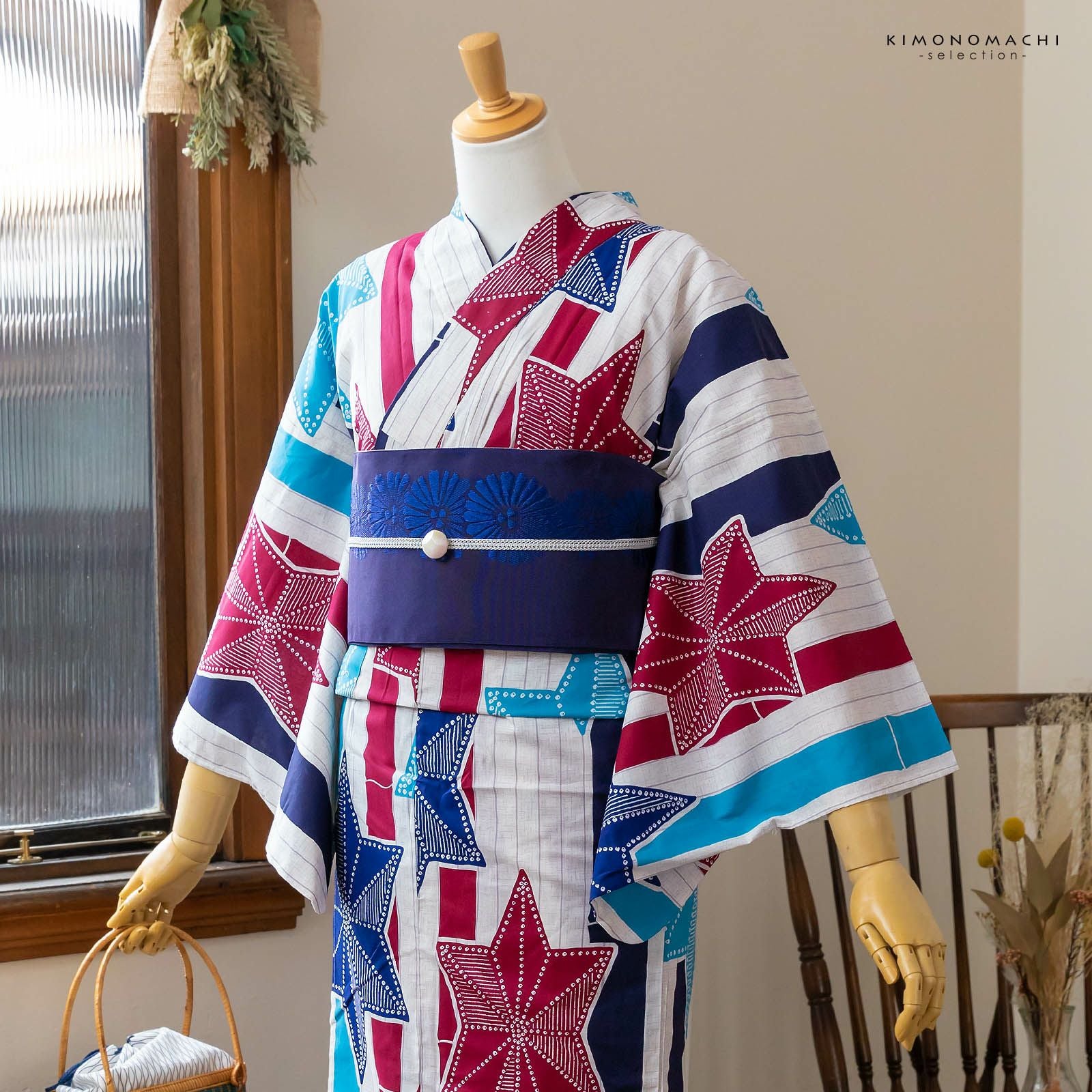 しだれ藤 祭り囃子★呉服店購入 浴衣セット ゆめかわ 大正ロマン 浴衣 2点セット シトラスと花 レモン オレンジ 藤 桜 クリーム オフ白