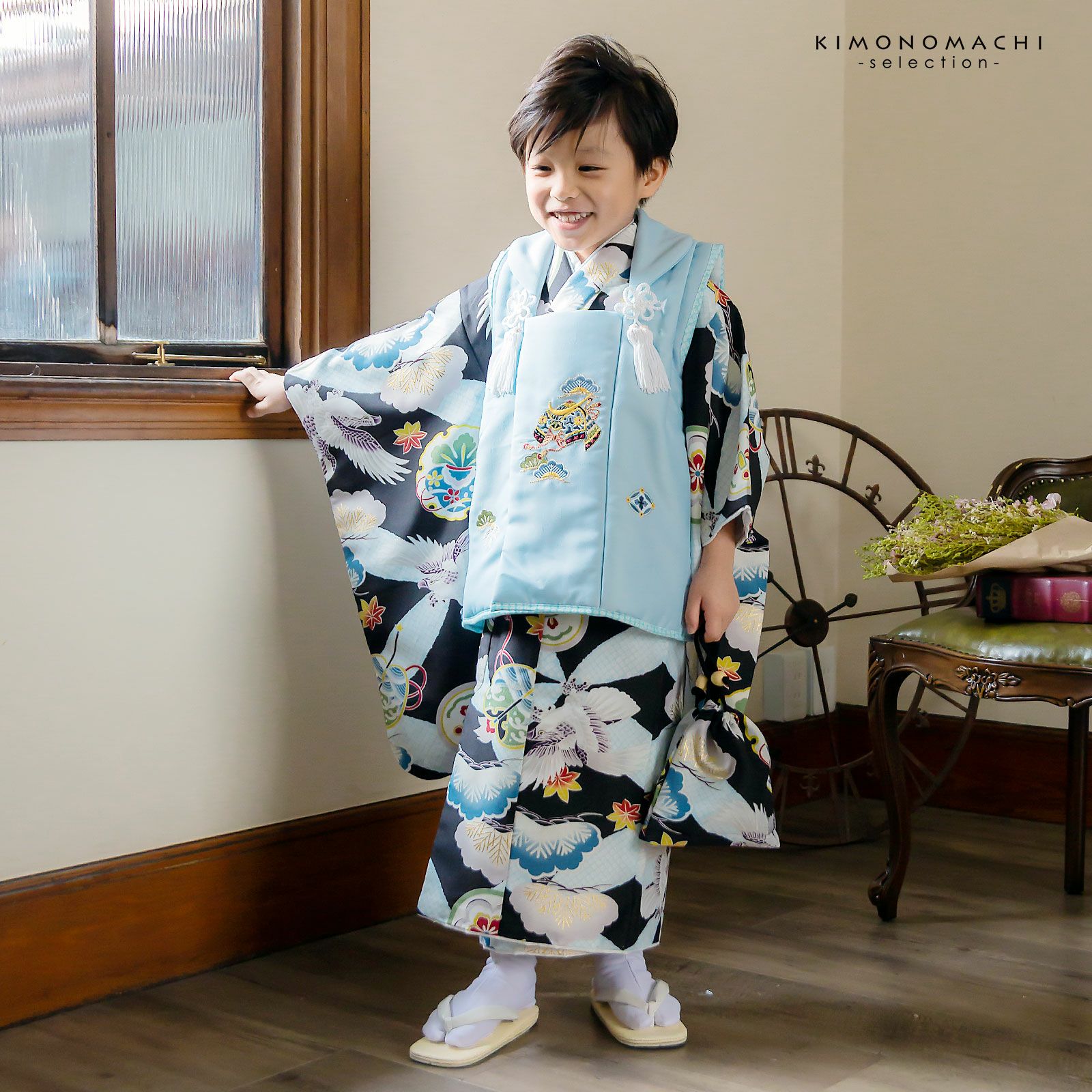 七五三 着物 3歳 男の子 ブランド被布セット 「小町kids 武具に龍・兜